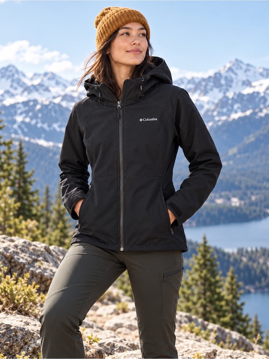 Columbia Jackets & Blazers - Columbia Jacket Womens XL Black Hooded Full Zip Fleece Lined Softshell